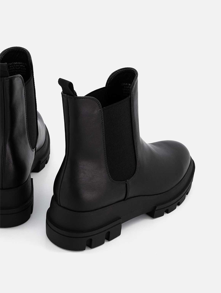 Black leather chunky sales boots